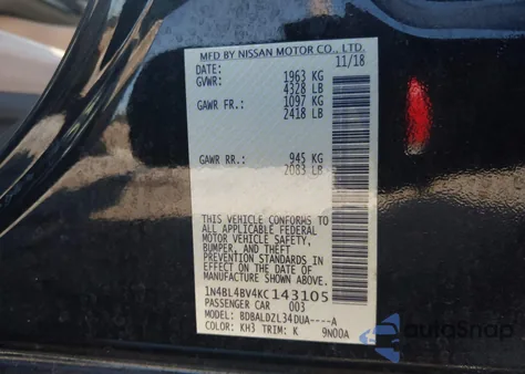 2019 Nissan Altima 2.5 S из США, поврежденный, VIN 1N4BL4BV4KC143105